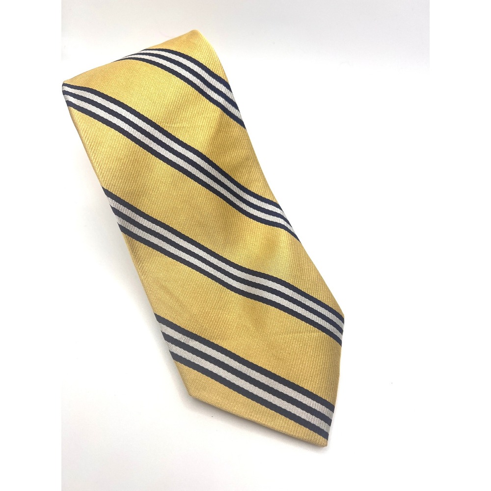 Brooks Brothers 346‎ 100% Silk Necktie Gold Yellow Navy Striped Business Dress